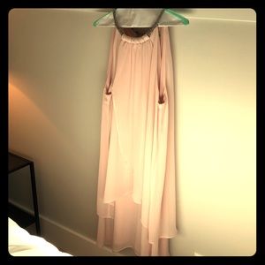 Pink chiffon flapper dress silver metal collar.